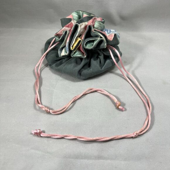 Vintage  Jewelry Organizer 8 Pockets Travel Case Drawstring Bag Floral Pink - Picture 1 of 10
